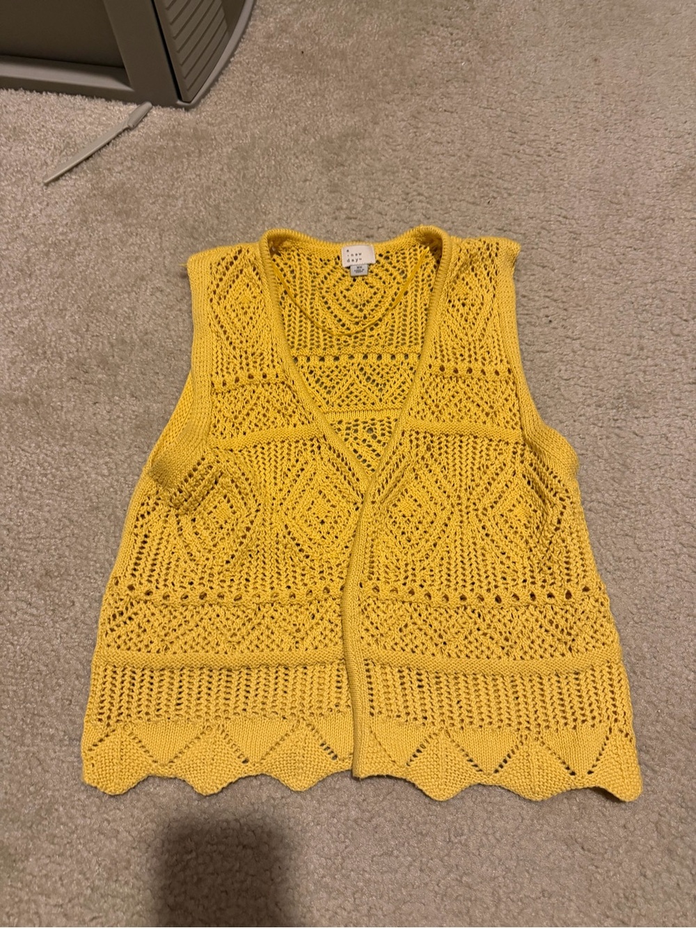 a new day Yellow Openwork Crochet Tank Vest